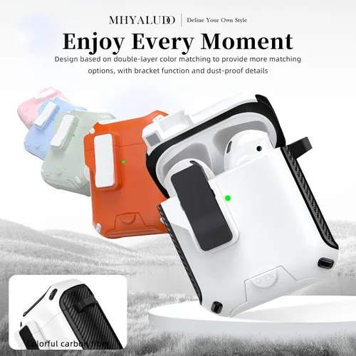 Vista 3 de Funda para Estuche de AirPods de 2ª/1ª Generación, Compatible con Magsafe, Bloqueo Automático Magnético, Puerto de Carga a Prueba de Polvo y Diseño