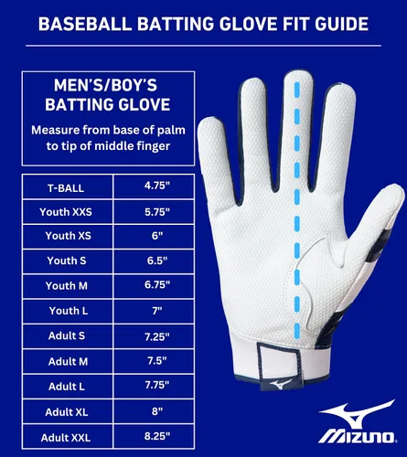 Vista 4 de Mizuno MVP - Guantes de bateo de béisbol para adultos Par Adulto, Joven y TBall Palma antideslizante Parte trasera FlexMesh Lengüeta