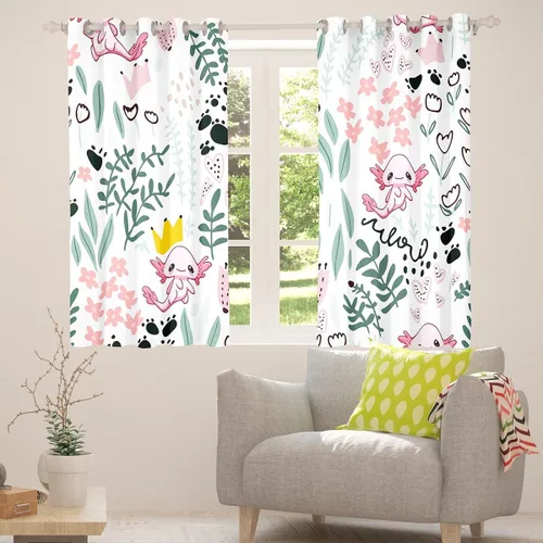Vista 4 de Manfei Lindas cortinas de ventana con estampado de hojas de flores para niños, niñas y adultos, tratamiento de ventana de ajolote floral botánico