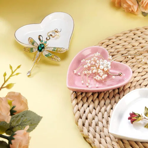 Vista 4 de JAMEND CLXP 2 platos de compromiso para anillos de boda para recién casados, decoración del hogar en forma de corazón, bandejas de cerámica