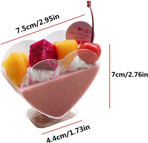 Vista 3 de 50 paquetes de tazas de postre de mousse transparente de 2.7 fl oz en forma de corazón, tazas de pastel desechables para helado, cuencos de postre