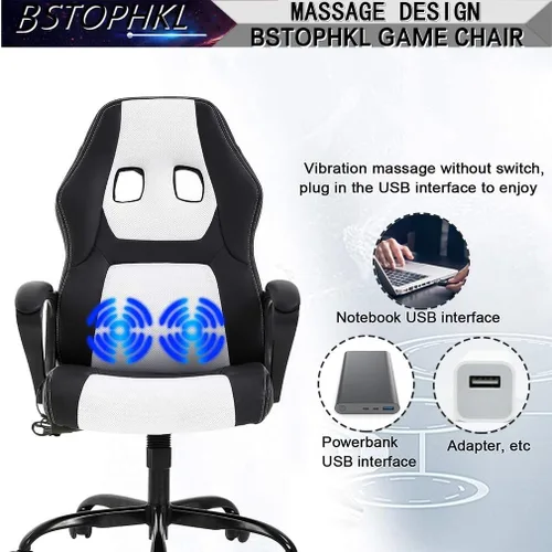 Vista 6 de Silla para videojuegos, silla de oficina de masaje, sillas ergonómicas de videojuegos, silla de computadora reclinable ajustable con soporte lumbar