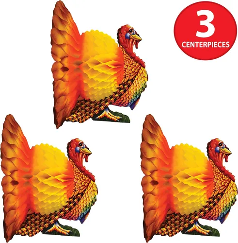 Vista 5 de Beistle Centro de mesa de pavo de tejido de 12 pulgadas; 3/Pack99066