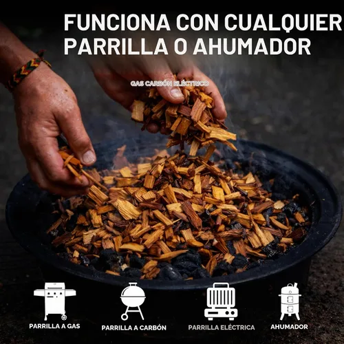 Vista 4 de Mr Bar-B-Q Chips de Madera de Cerezo para Ahumar, Virutas de Madera 100% Natural para Ahumadores, Funciona con Ahumador, Gas, Parrilla Eléctrica