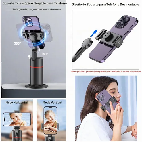 Vista 5 de Trípode de seguimiento facial automático con rotación de 360°, soporte de teléfono de seguimiento automático con control remoto, soporte de teléfono