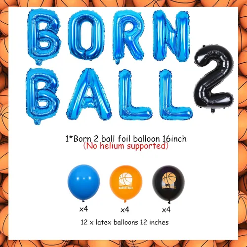 Vista 6 de Decoraciones de fiesta de baloncesto de 2º cumpleaños para niños, decoración de cumpleaños de 2 bolas, pancarta de 2 bolas, globo de baloncesto