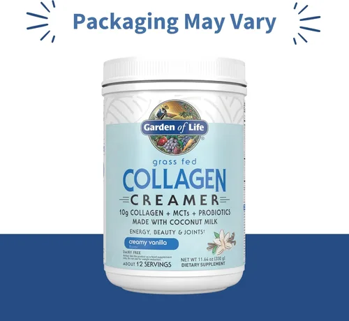 Vista 2 de Garden of Life - Crema en polvo de colágeno alimentado con pasto, vainilla cremosa, péptidos de colágeno con MCT de coco, suplemento de proteína