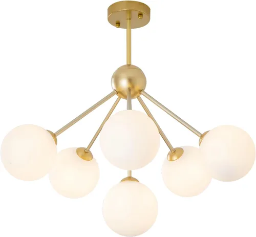 Vista 13 de KCO Iluminación Pequeña Lámpara de Techo de Vidrio Ámbar Burbuja Sputnik de Latón Dorado Montaje Semiempotrado para Cocina Recámara Pasillo