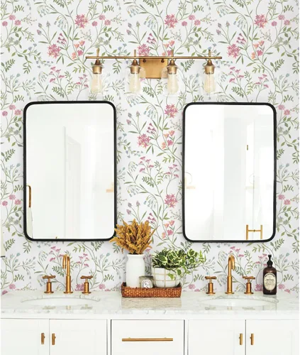 Vista 8 de RoomMates White Meadow Mix - Papel tapiz autoadhesivo Blanco/Verde/Rosa