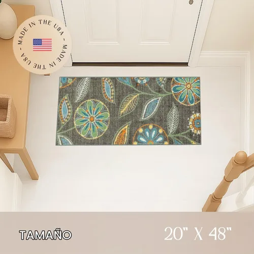 Vista 3 de Maples Rugs Reggie - Alfombra bohemia con estampado floral, 1 pies 8 Gris oscuro