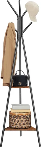 Vista 11 de VASAGLE - Perchero independiente con 4 estantes Perchero para ropa, sombrero, bolsa, estilo básico moderno, gris carbón, colección BARNET