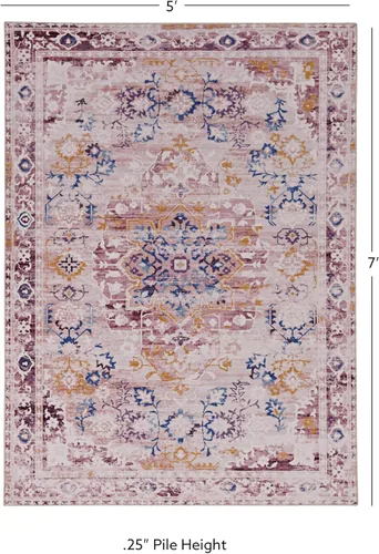 Vista 20 de Linon The Anywhere Alfombra lavable a máquina Linus Rosa/Dorado, 5 x 7 pies