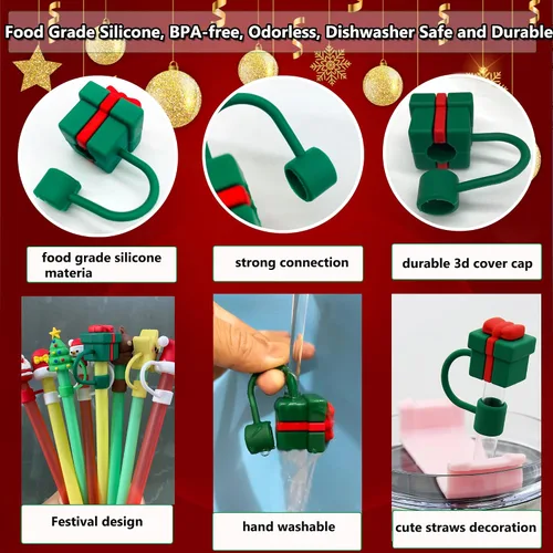 Vista 6 de Stanley Cup30 y 40 onzas, 8 cubiertas de popote de Navidad de 0.4 pulgadas para Stanley, accesorios para copas Stanley, a prueba de polvo