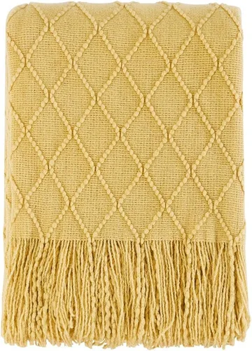 Vista 10 de Bourina Manta de punto decorativa con textura, unicolor y suave, para sofá, 50 x 60 pulgadas, almendra Knitted Throw Blanket 50x60 Inches, Soft