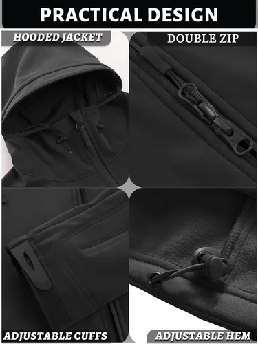 Vista 5 de TACVASEN Chaquetas de lluvia tácticas militares para hombre, de forro polar cálido, softshell, con capucha, snowboard