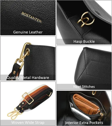 Vista 5 de Bostanten Bolsas de cuero para hombro, tipo balde, para mujer