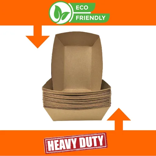 Vista 3 de Botes de comida de papel mediano, bandejas de papel kraft marrón para alimentos. Mediano (1 libra). Paquete de 250, botes desechables y reciclables.