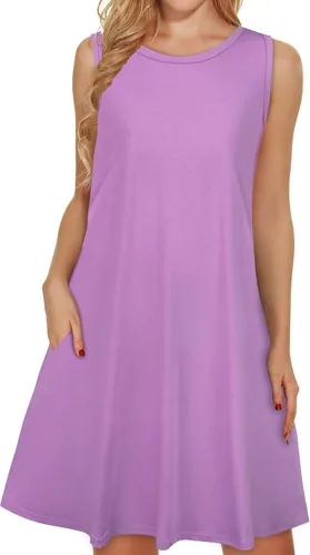 Vista 24 de elescat Vestidos de verano para mujer 2025, vestido casual de playa sin mangas con estampado floral, tipo camiseta, suelto y con bolsillos