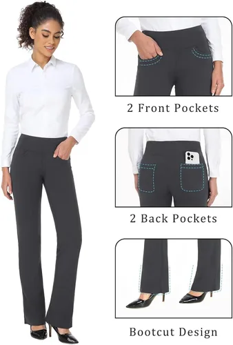 Vista 4 de Safort Pantalones de yoga con entrepierna de 28" 30" 32" 34"más amplios en la parte inferior para botas altas, 4 bolsillos, UPF50+