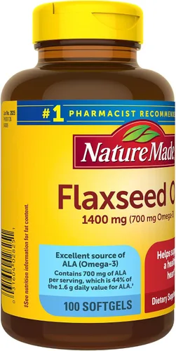 Vista 7 de Nature Made Aceite de linaza extra fuerte de 1400 mg, suplemento dietético para apoyo a la salud cardíaca, 100 cápsulas blandas, suministro de 100