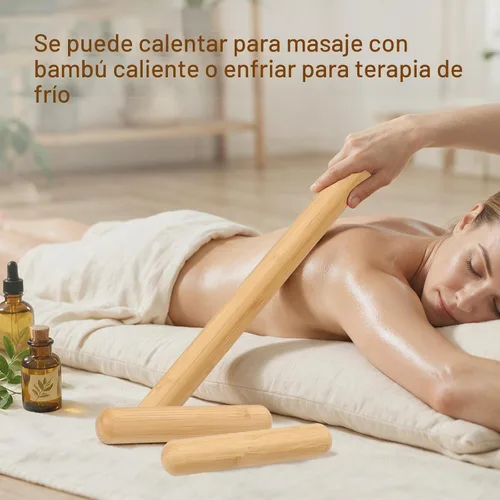 Vista 8 de GuaSha - 3 varillas de masaje de bambú sólido 100% natural, rodillos de masaje de bambú para espalda, piernas, cuerpo completo, masaje de tejido