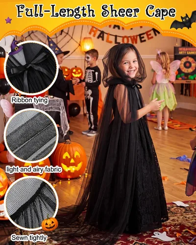 Vista 3 de JenPen Capa transparente para Halloween, color negro, para niños, con capucha de gran tamaño, cosplay