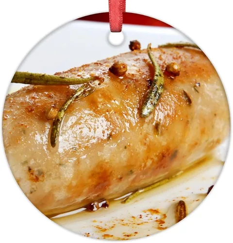 Vista 20 de Adornos de Navidad de huevo, carne y hongos, divertidos alimentos, decoraciones navideñas para árbol de cerámica, adornos de Navidad personalizados