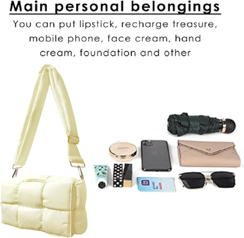 Vista 4 de Bolso de hombro para mujer, bolso de casete acolchado de algodón tejido a mano