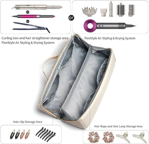 Vista 2 de Veki Estuche de almacenamiento de viaje para Dyson Airwrap Styler, color Blanco sucio
