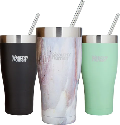 Vista 9 de Vaso de viaje de acero inoxidable con aislamiento humano, con pajita y tapa, Art Deco