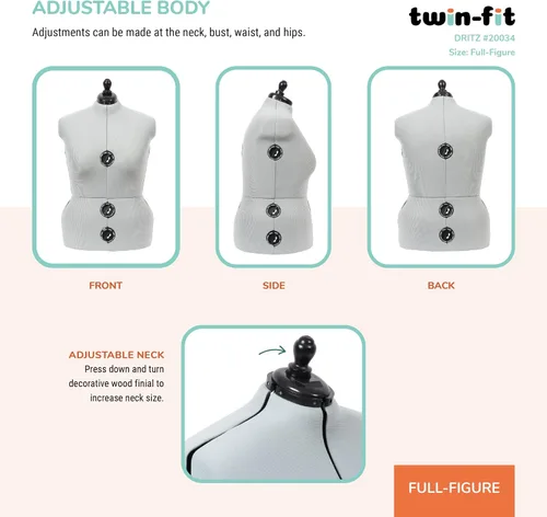 Vista 5 de Dritz Forma de vestido ajustable de doble ajuste, tallas completas de EE. UU. 20-24, maniquí de ropa femenina para coser, ajustar y drapear, maniquí