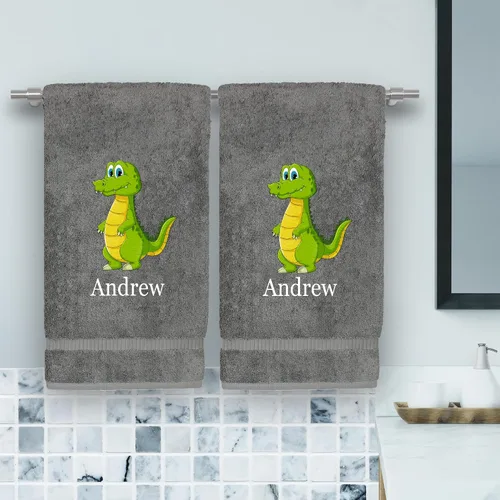 Vista 4 de Toalla de mano personalizada para niños, 100 % algodón turco, texto personalizado e impresiones de animales