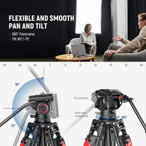 Vista 4 de NEEWER Trípode de cámara de video de 76", trípode portátil de liberación rápida de un paso con cabezal fluido, soporte de trípode de aluminio