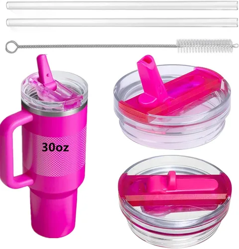 Vista 8 de Paquete de 2 tapas de 30 onzas compatibles con vasos Stanley Quencher Protour, tapa abatible con popote de 30 onzas, tapas de vaso de 30 onzas