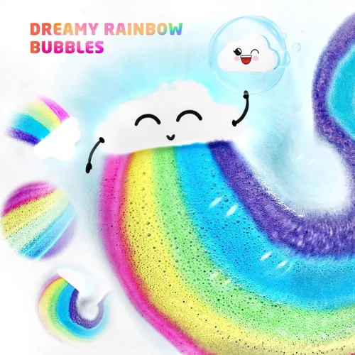 Vista 2 de Bomba de baño Rainbow Cloud para niñas, 2 bombas de baño extra grandes hechas a mano para niños burbujeantes, bombas de baño seguras para niños