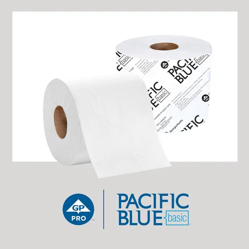 Vista 3 de Papel higiénico Pacific Blue Basic de 1 capa (anteriormente con la marca Envision), 14448/01, 1,500 hojas por rollo, 48 rollos por caja