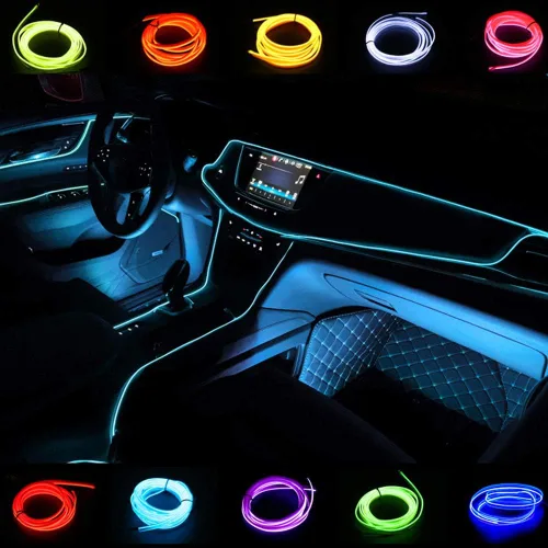 Vista 3 de Cable electroluminiscente USB para decoración de automóvil, kit de tiras de luces de neón portátiles
