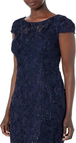 Vista 3 de Alex Evenings Women's Tea Length Cap Sleeve Rosette Dress (Petite and Regular)