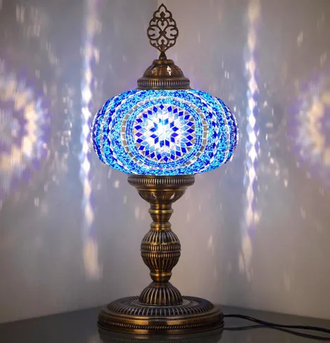 Vista 10 de DEMMEX Lámpara de mesa de mosaico marroquí turco XXL con globo de tamaño más grande de 10 pulgadas, pantalla de lámpara bohemia de mesita de noche