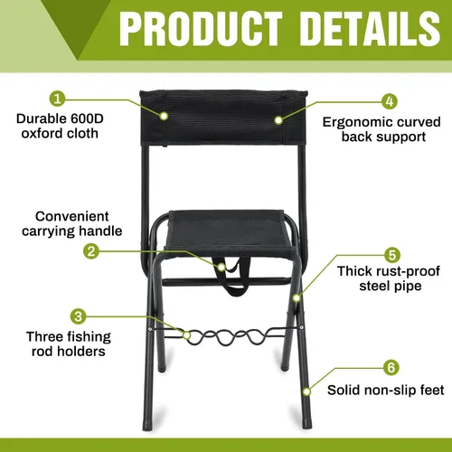 Vista 4 de Wenqik 2 sillas de pesca plegables de verano con soporte para caña, sillas de campamento de caza para adultos, silla plegable portátil al aire libre