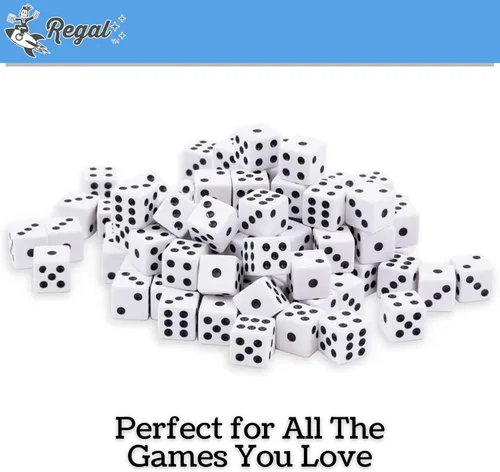 Vista 6 de Regal Games Juego de dados – 6 dados cuadrados blancos de 0.630 in para aula o noche de juegos familiares – 50 dados