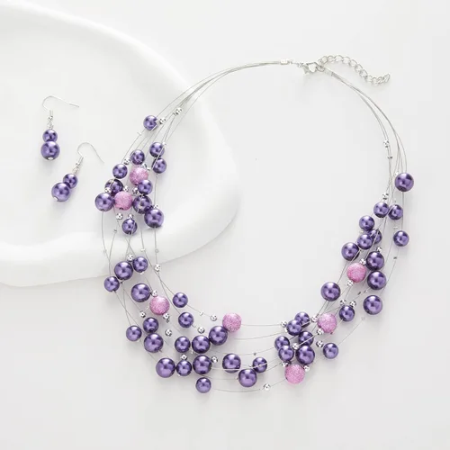 Vista 4 de Collar de perlas en capas de múltiples hebras, gargantilla de perlas para mujer, joyería de cuentas para bodas y fiestas