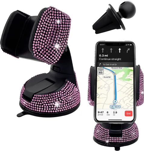 Vista 11 de Bling Soporte de Teléfono para Coche, Soporte de Teléfono Ajustable en 360 Grados de Cristal para Salpicadero y Ventilación de Coche, Soporte