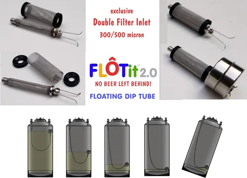 Vista 3 de FLOTit 2.0 con tubo de inmersión de gas Max Headroom y una herramienta GANCHO. Tubo de inmersión flotante sin cerveza con DFI para una cerveza