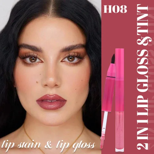 Vista 2 de evpct Lápiz labial líquido mate malva con aceite de labios, acabado brillante, lápiz labial 2 en 1, resistente al agua de larga duración