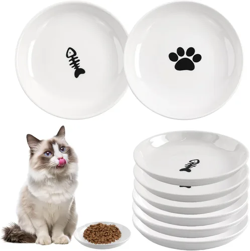 Vista 8 de Paquete de 6 cuencos de cerámica para gatos, cuenco de comida para gatos, juego de cuencos para gatos anti-fatiga de bigotes, platos anchos y poco
