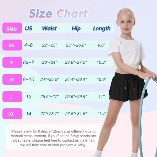 Vista 6 de QooNoo Pantalones cortos de mariposa para niñas con bolsillo, pantalones cortos atléticos fluidos de cintura alta para correr para niños