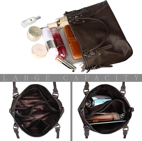 Vista 5 de HESHE - Carteras y bolsos de cuero genuino para mujer, bolso de mano, bolso de hombro, bolso de asa superior, bolso cruzado, bolso tipo morral