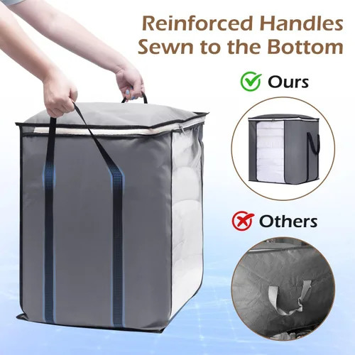 Vista 8 de SLEEPING LAMB Bolsas de almacenamiento de mantas extra grandes de 120 L, contenedores de almacenamiento de ropa transpirables para edredón King