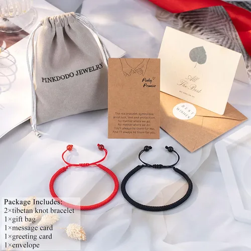 Vista 5 de PINKDODO Pulseras de cuerda roja de protección ajustable con nudo de buena suerte para parejas, amigos, familia, mujeres, hombres, niñas y niños
